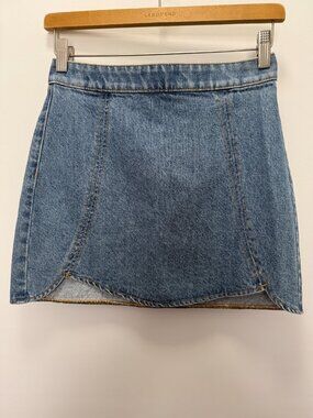 PacSun Denim Mini Skirt Blue Denim Scalloped Hem Back Zip Women's 25